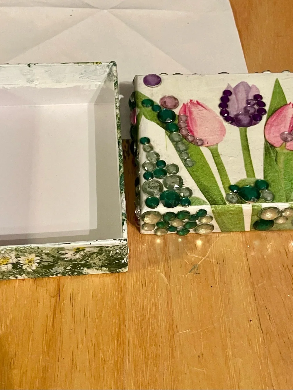 Handcrafted Tulip Decorative Trinket Box with Gem Accents